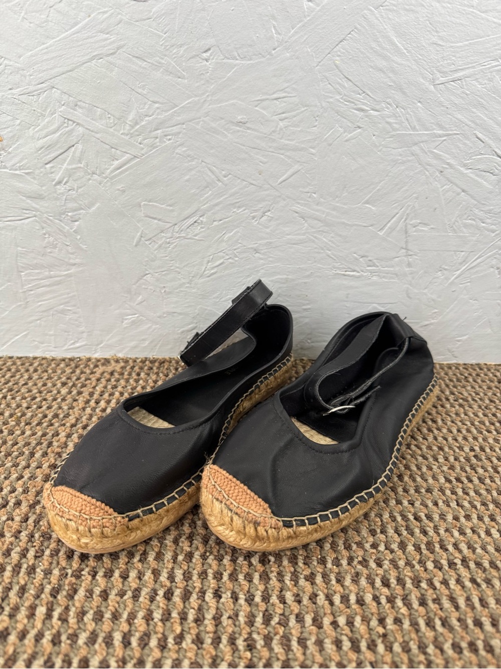 Free People Black Espadrille Flats with Natural Jute Trim